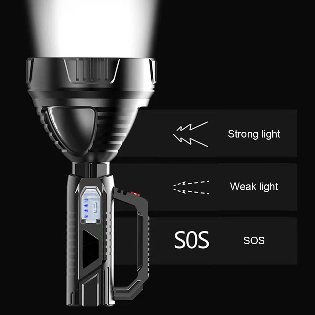 LED Flashlight With USB Rechargeable Spotlight 3 Modes Hiking Emergency