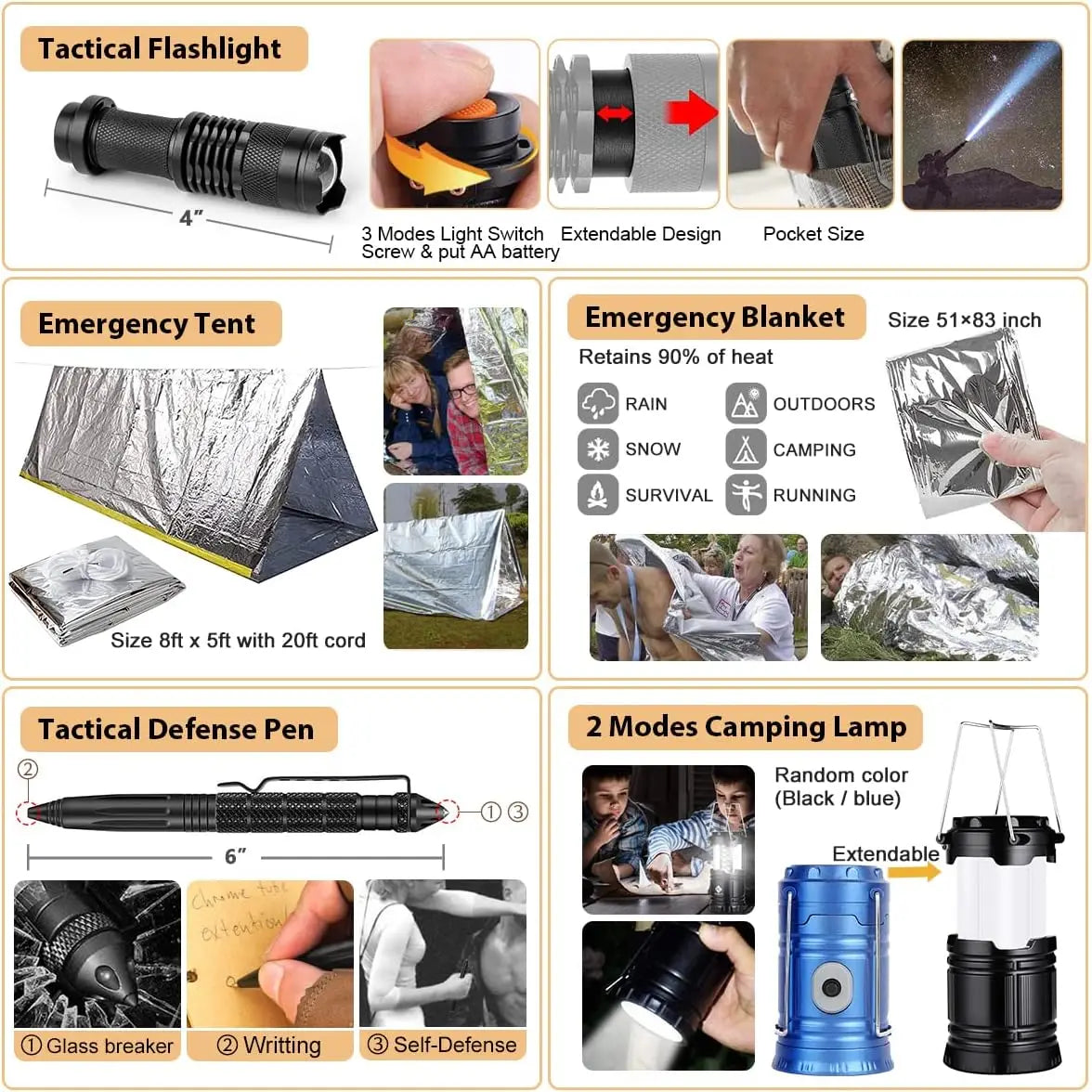 Emergency Survival Kit 250-Piece With First Aid Outdoor Molle Bag