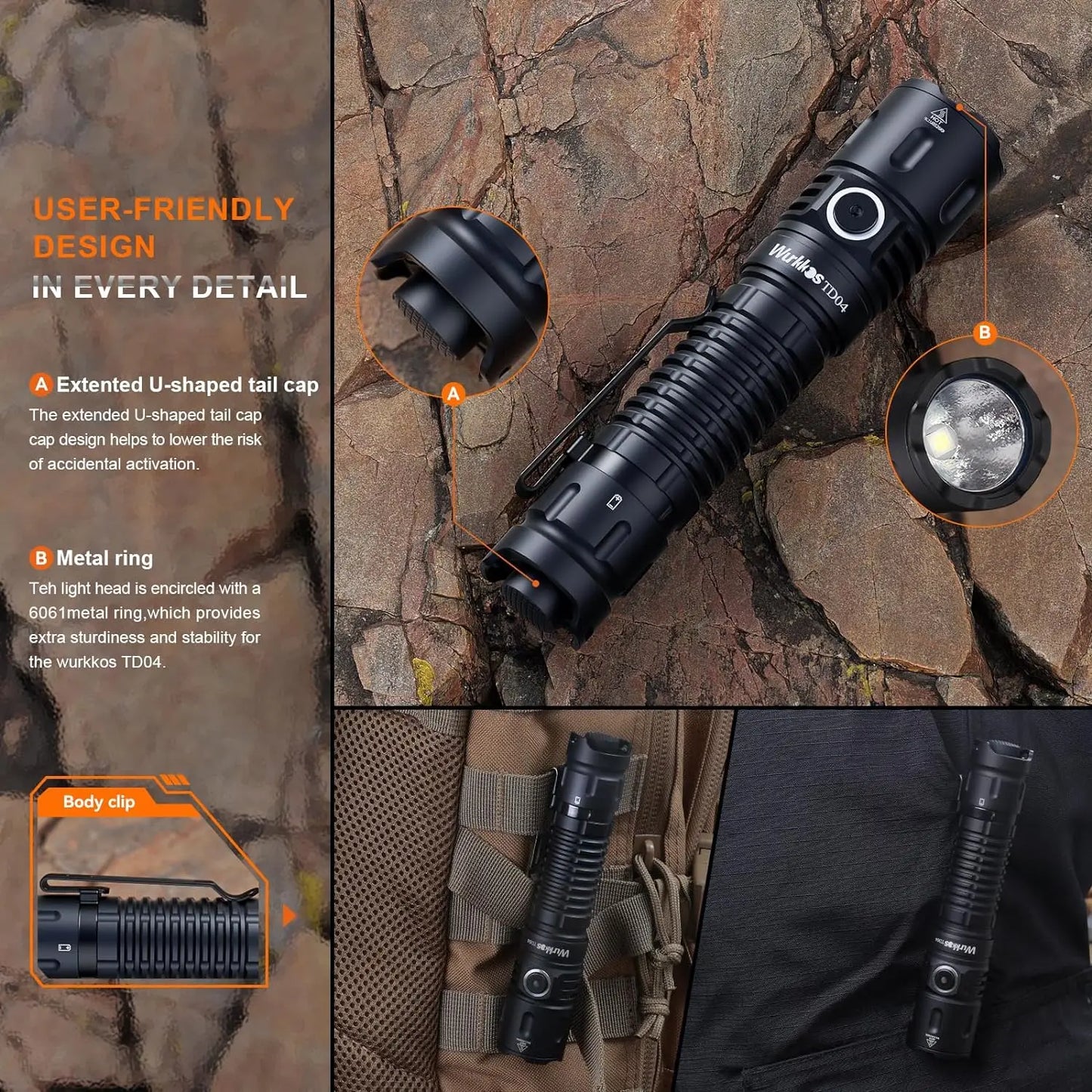 Wurkkos TD04 Rechargeable Dual Mode USB C Tactical Flashlight