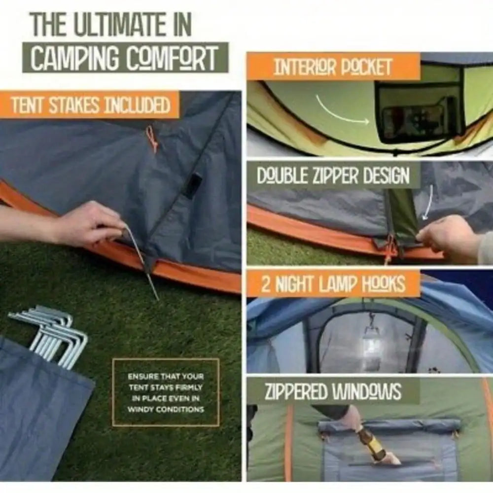 Camping Tent Pop Up Easy Setup With Double Doors Waterproof