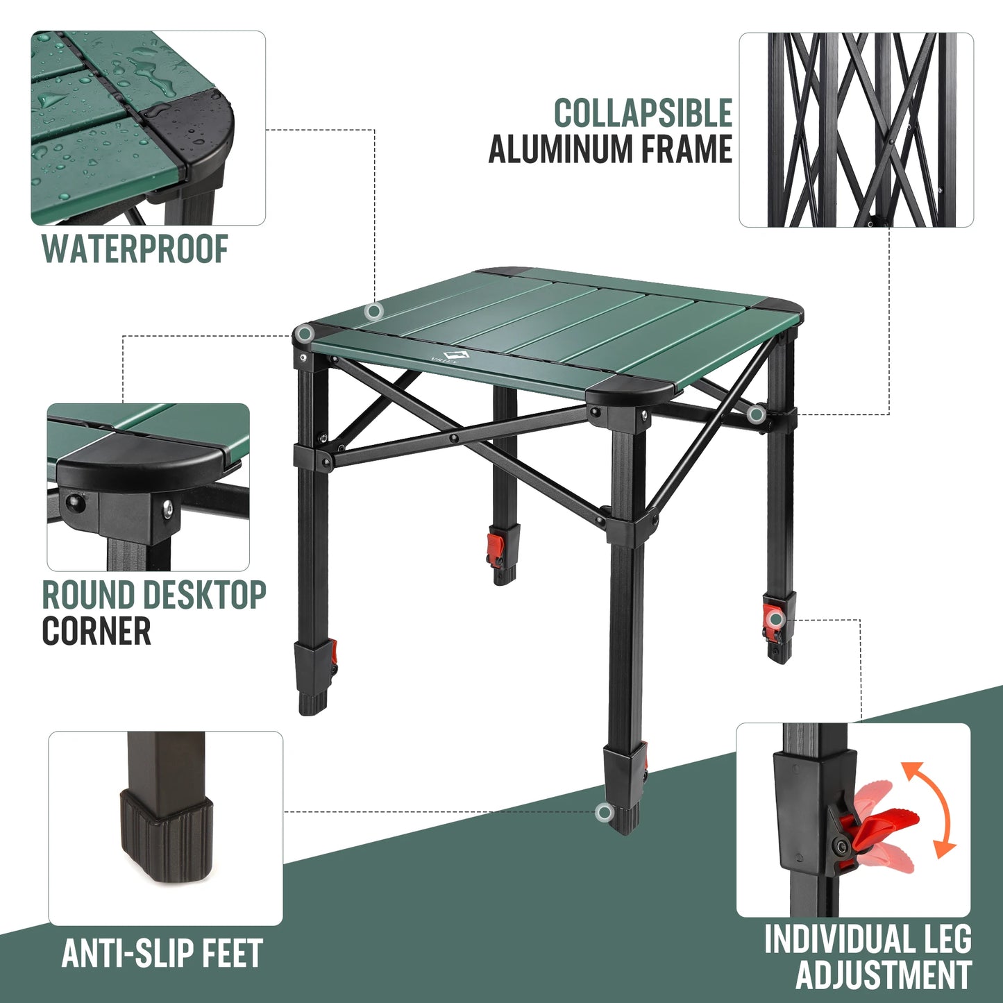 VILLEY Folding Camping Square Table with Carry Bag