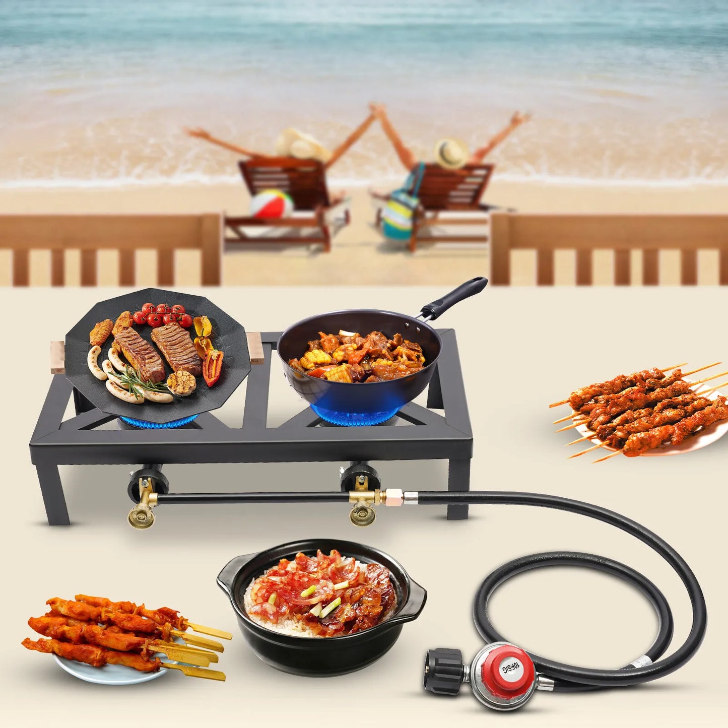 8000W Dual Burner Cast Iron Gas Camping Stove Portable