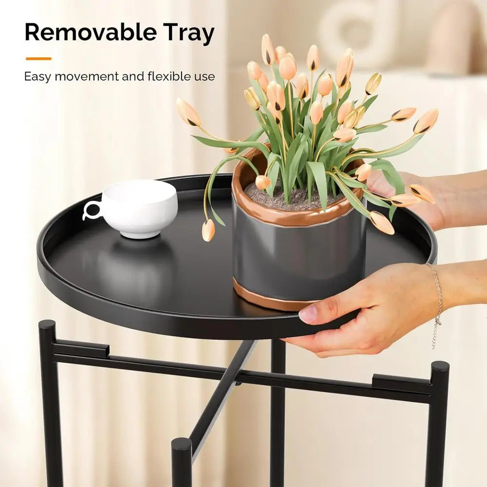 XMSJ Outdoor Metal Side Table With Removable Tray Waterproof