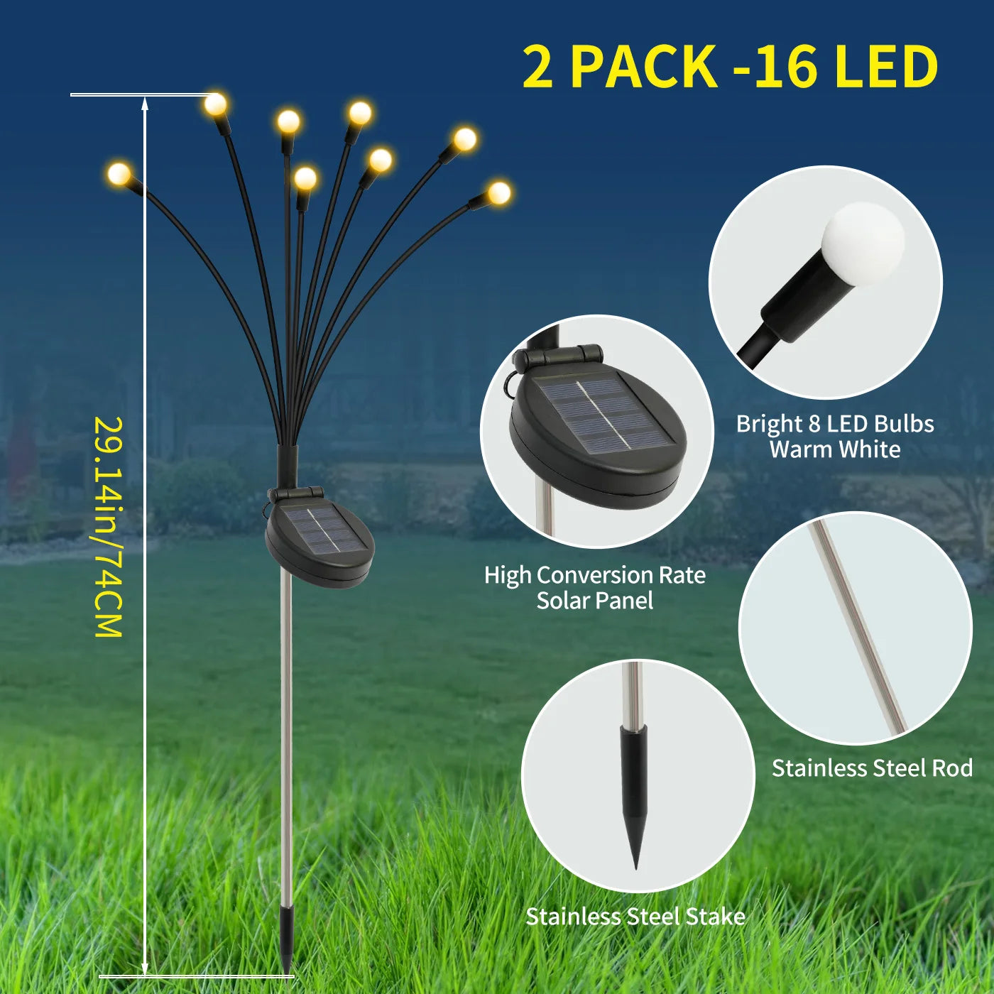 Eight-Head Solar Firefly Lights Outdoor Decorative Garden Pathway