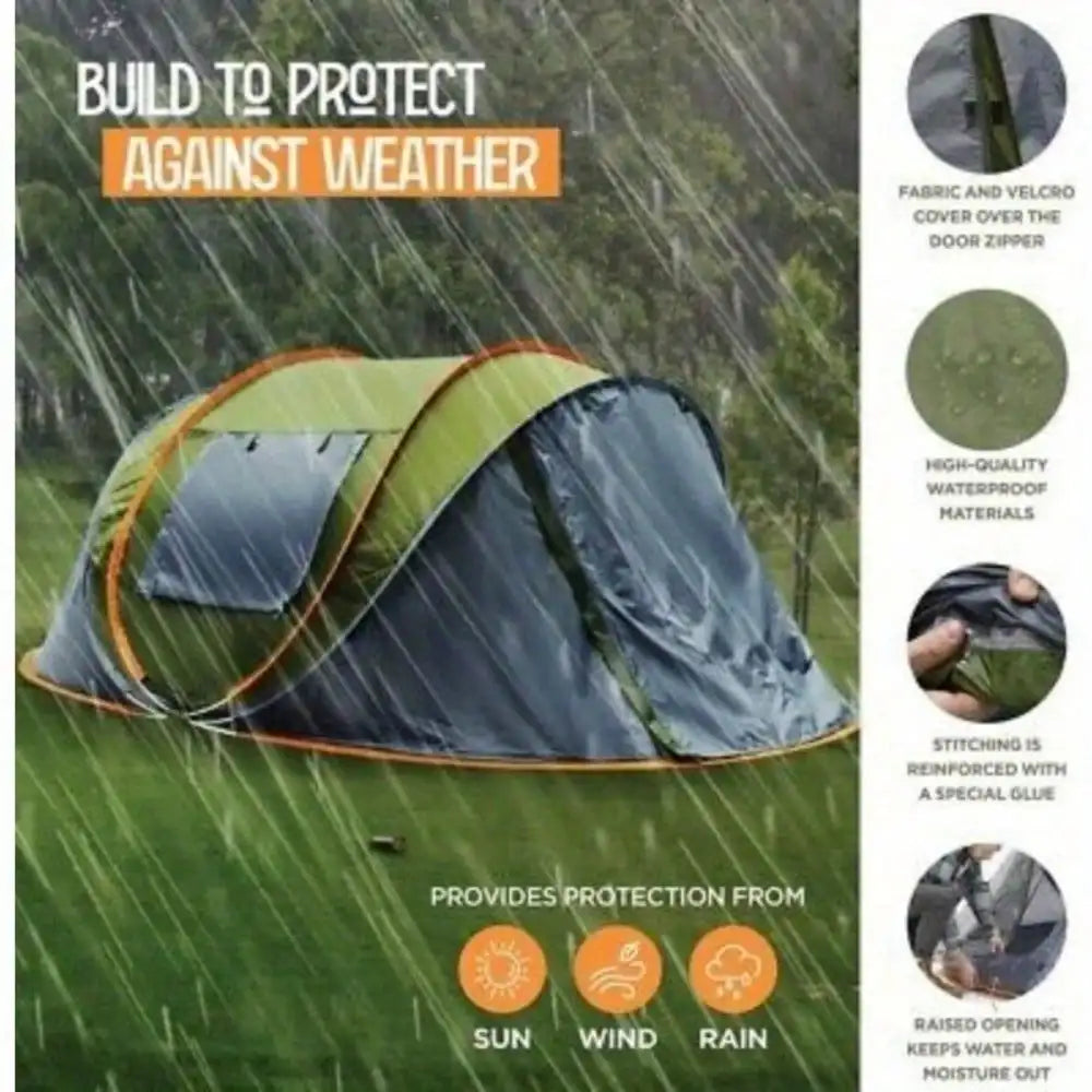 Camping Tent Pop Up Easy Setup With Double Doors Waterproof