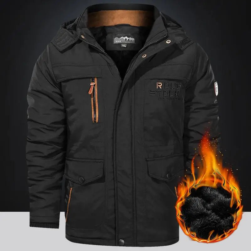 Men's Winter Fleece-Lined Parka With Hooded Windbreaker