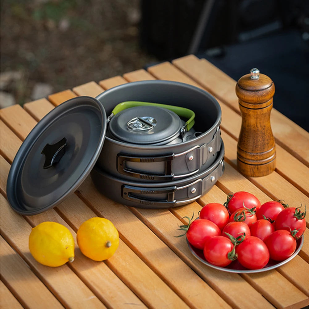 MOJOYCE 3-Piece Outdoor Camping Cookware Set with Mesh Bag