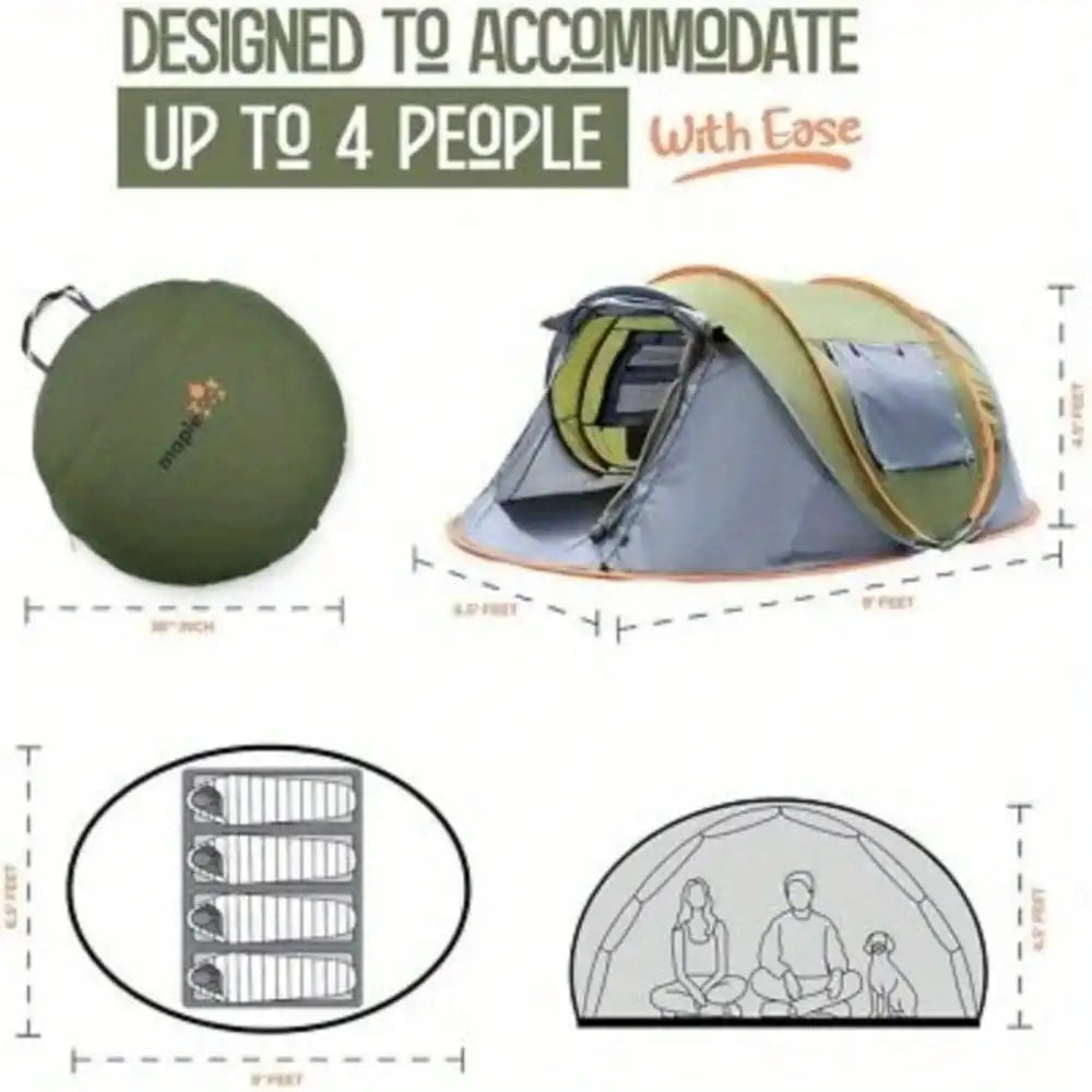 Camping Tent Pop Up Easy Setup With Double Doors Waterproof