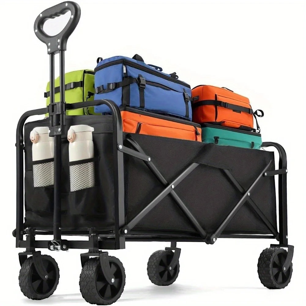 Heavy Duty Foldable Wagon Cart With All Terrain Wheels And Drink Holders