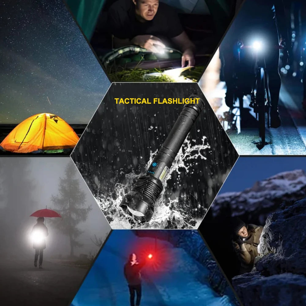KIQUNE 90000 Lumens LED Tactical Flashlight USB Rechargeable XHP90 Zoomable