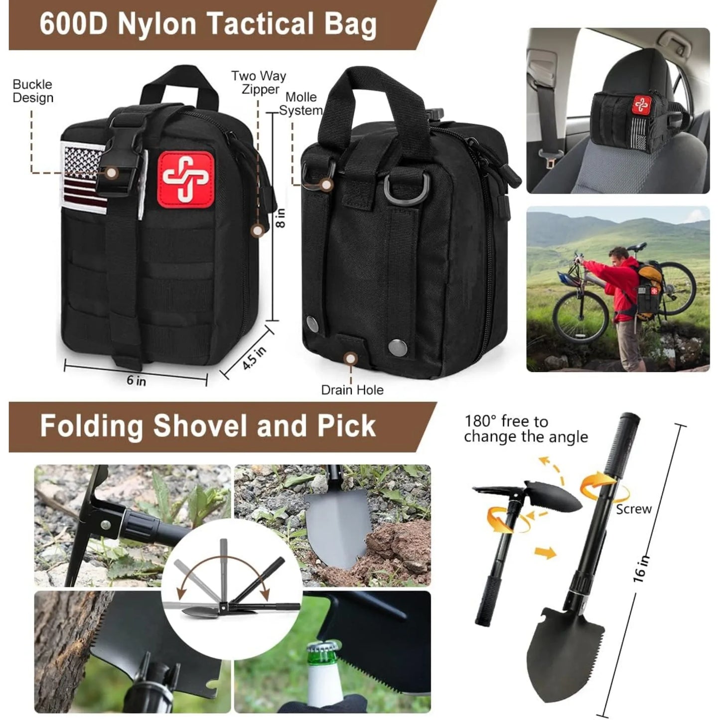 Emergency Survival Kit 238Pcs With Tactical Molle Pouch And Tent For Earthquake