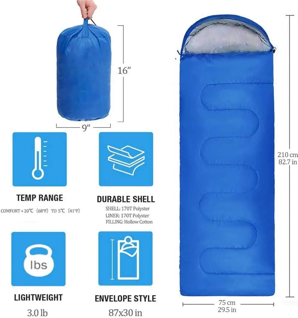 Camping Sleeping Bag Envelope Style For Outdoor Hiking And Travel