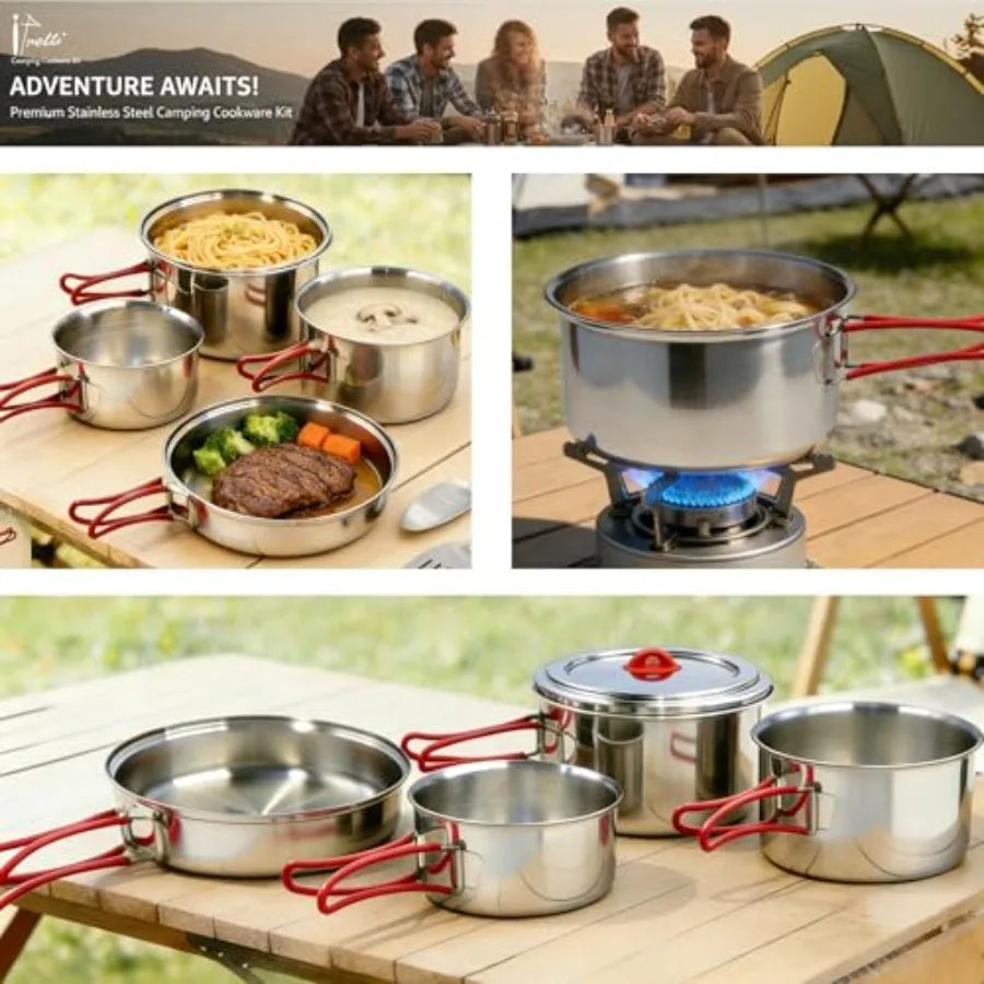OLOEY Nesting 11 Pcs Camping Cookware Set For Outdoor Meals