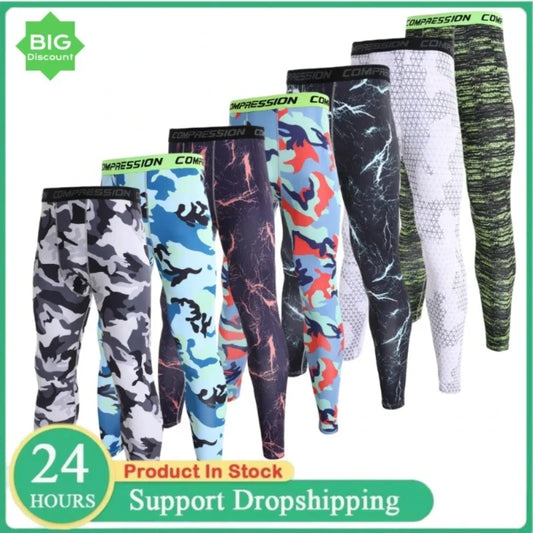 NONECN Men's Camouflage Running Compression Leggings