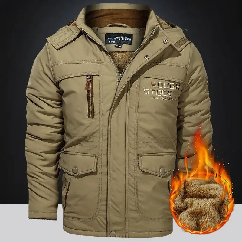 Men's Winter Fleece-Lined Parka With Hooded Windbreaker