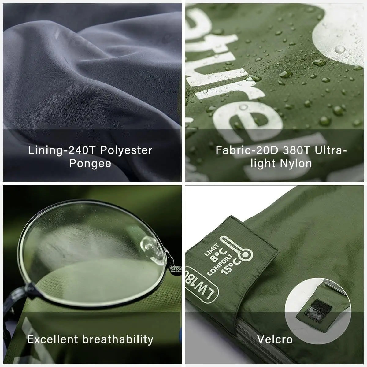 Ultralight Envelope Sleeping Bag 59F To 32F Waterproof Compression Sack