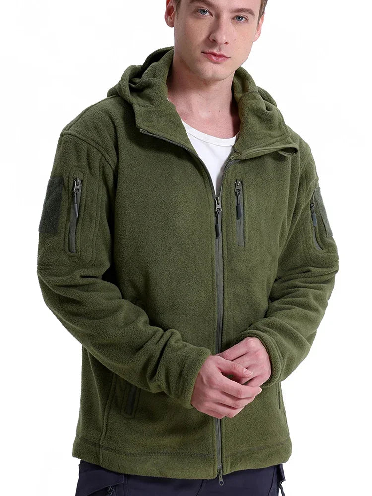 Mens Fleece Hunting Jacket Warm Full Zip Outdoor Tactical Coat