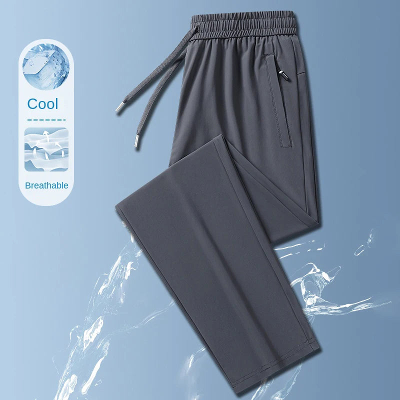 Men's Breathable Nylon Elastane Straight Leg Trousers Business Casual