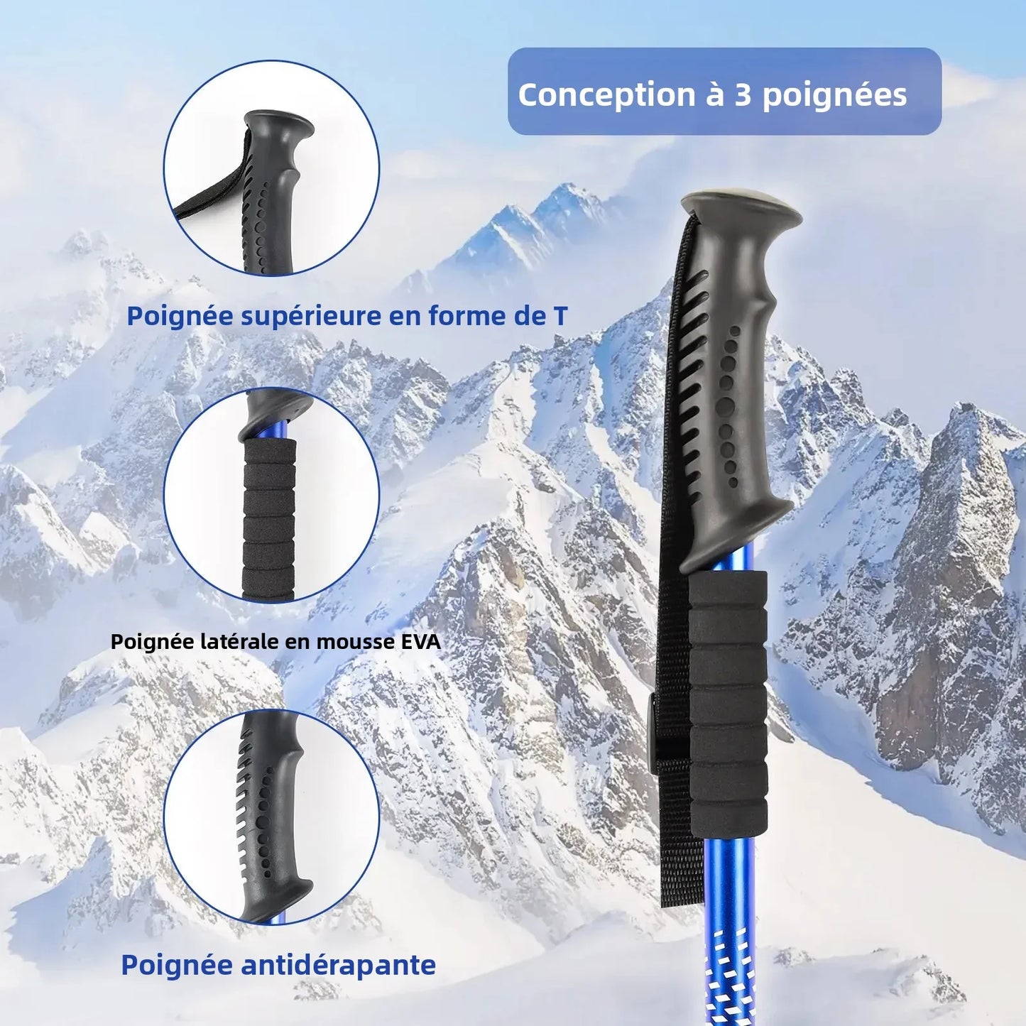 NONECN Ultralight 3-Section Trekking Poles Aluminum Telescopic Nordic Walking