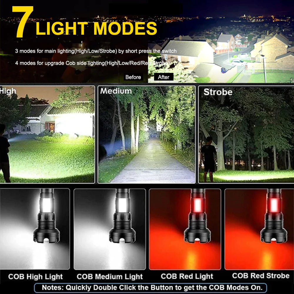 KIQUNE 90000 Lumens LED Tactical Flashlight USB Rechargeable XHP90 Zoomable