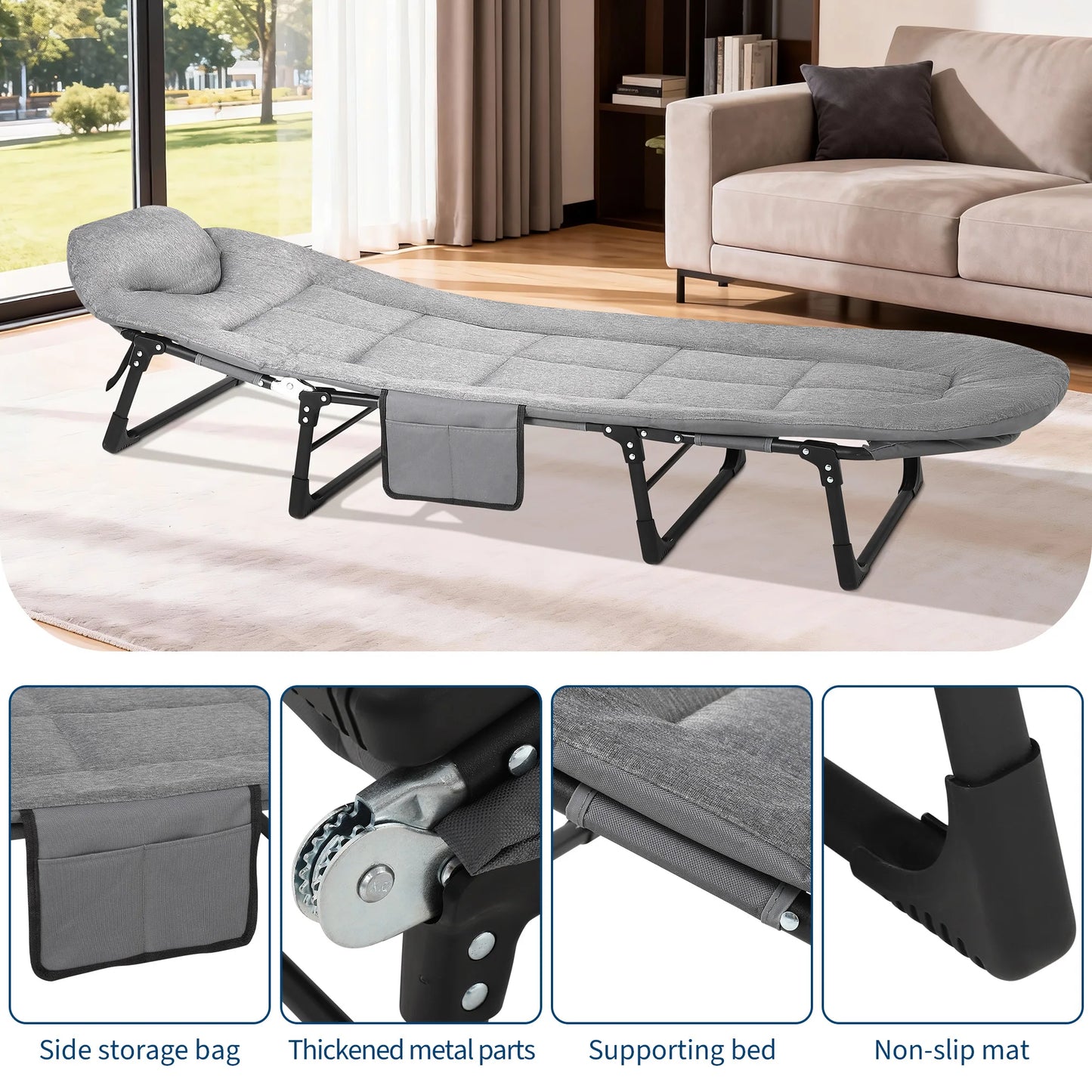 TWISTER.CK Portable Folding Bed with Cushion and Pillow for Adults