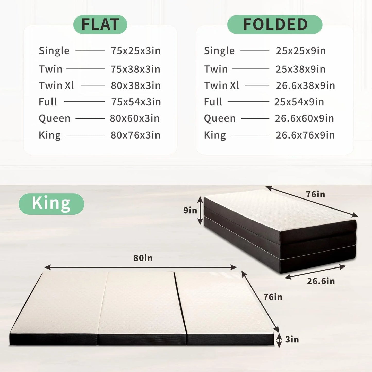 Hcore Tri-Fold Mattress With Washable Cover, Storage Pockets, Non-Slip