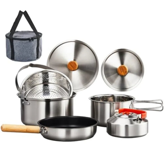 OLOEY Lightweight Camping Cookware Set Stainless Steel Nesting Mess Kit