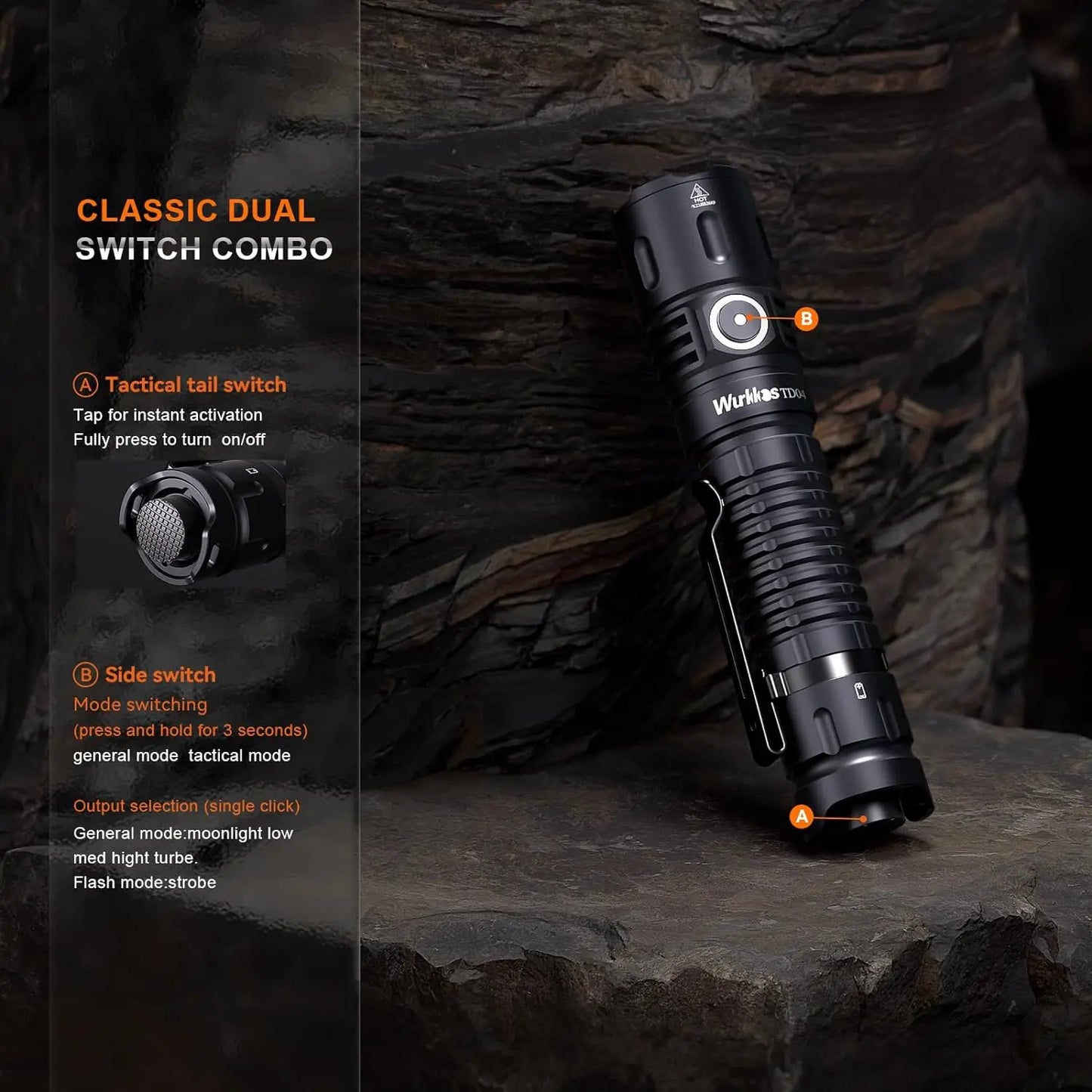 Wurkkos TD04 Rechargeable Dual Mode USB C Tactical Flashlight
