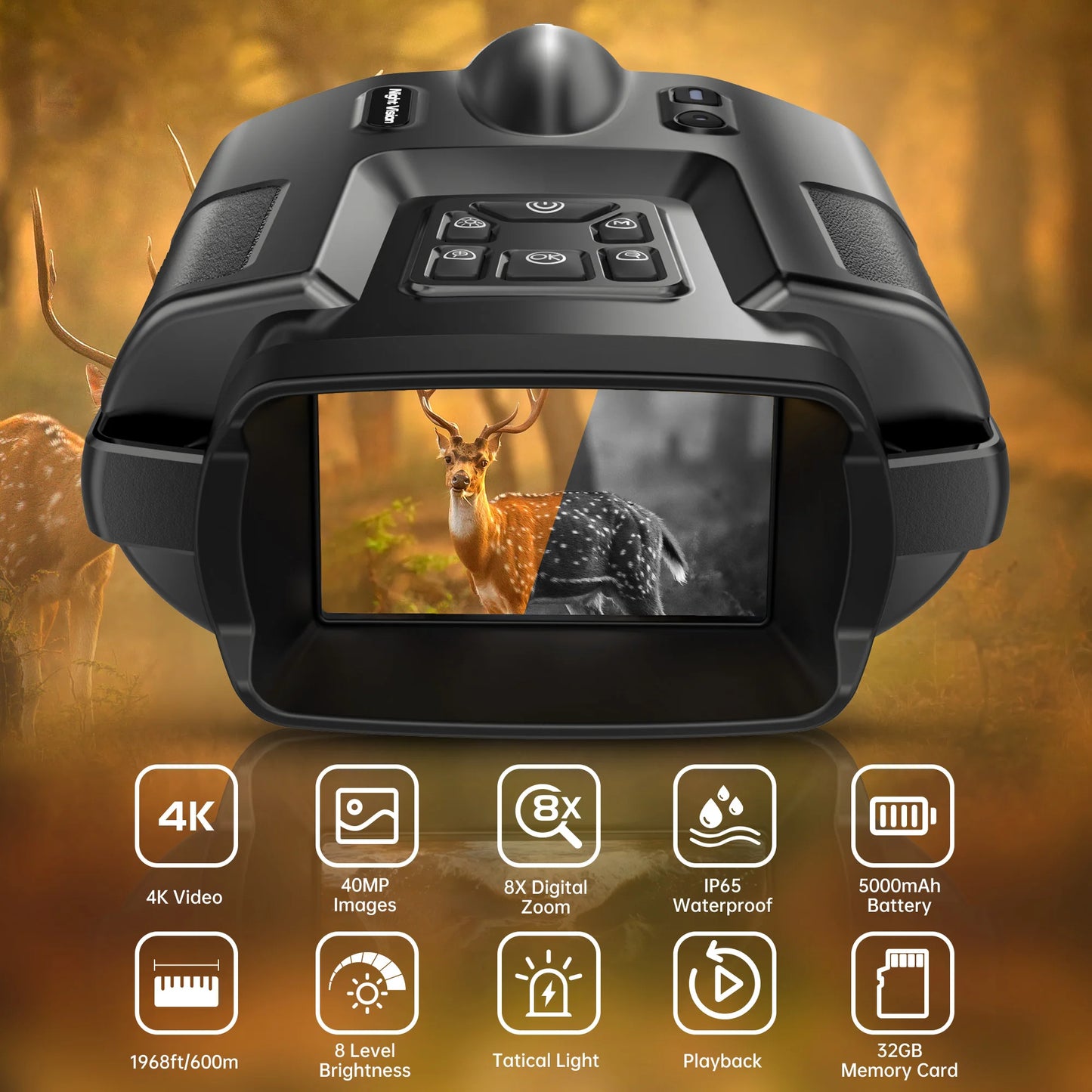 DIYIMI Night Vision Binoculars 4K Infrared 8X Digital Zoom