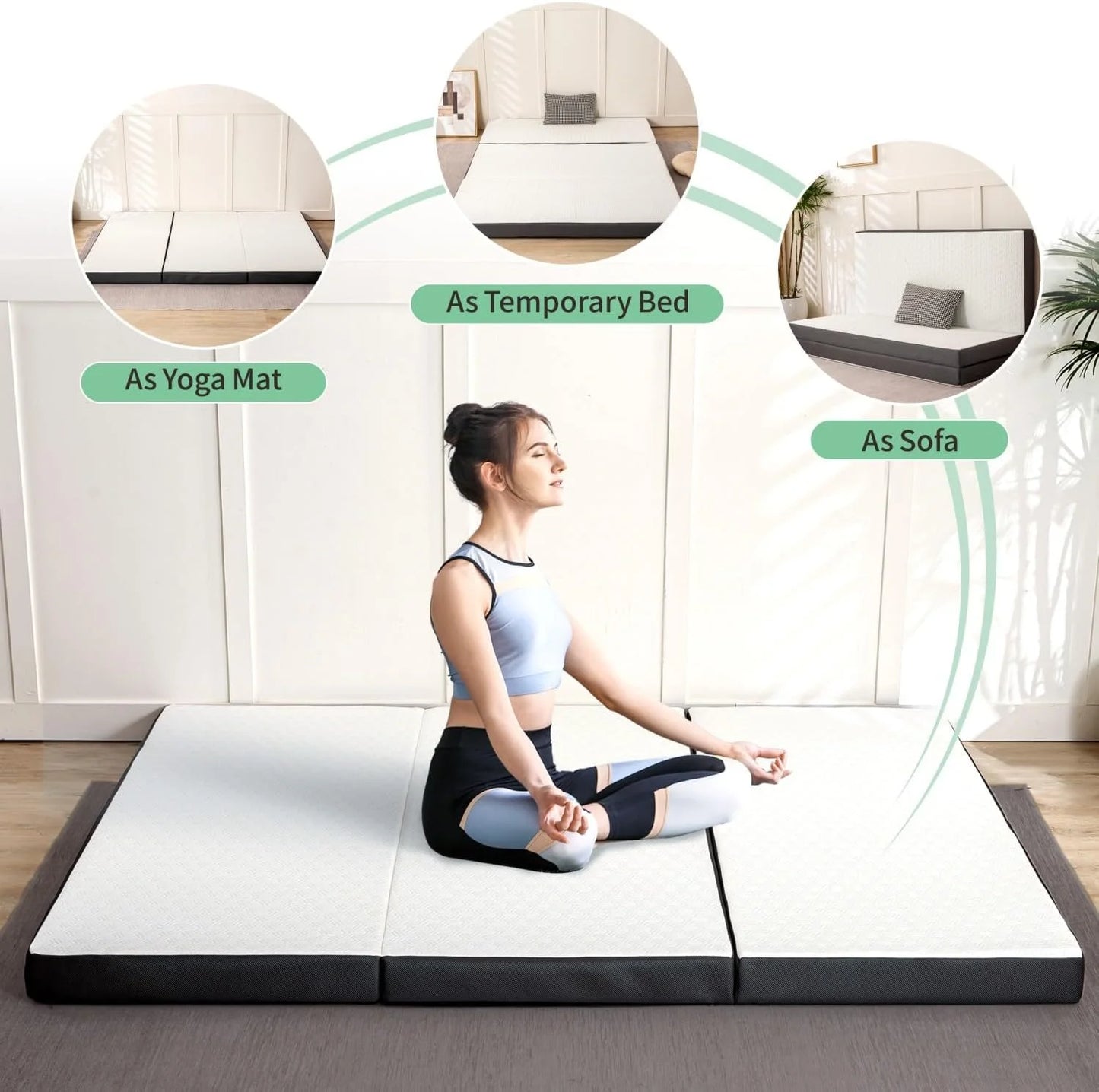 Hcore Tri-Fold Mattress With Washable Cover, Storage Pockets, Non-Slip