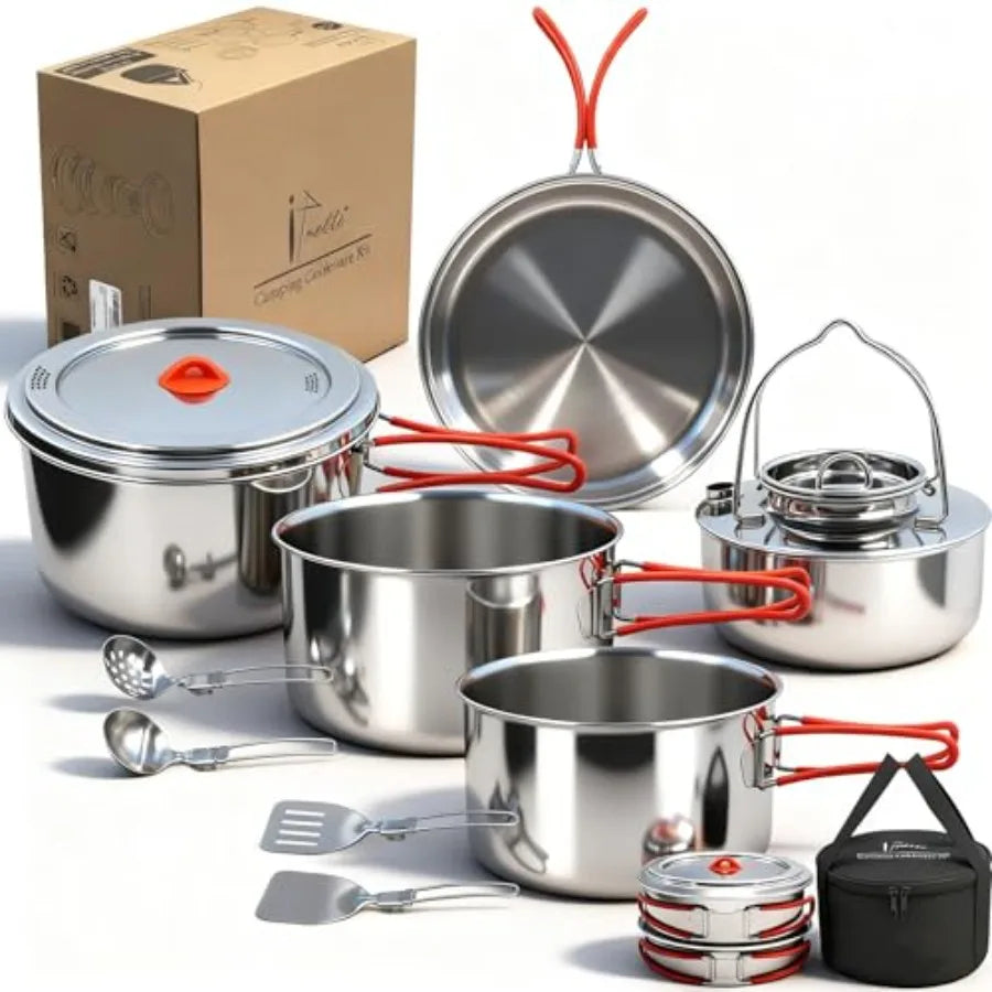 OLOEY Nesting 11 Pcs Camping Cookware Set For Outdoor Meals