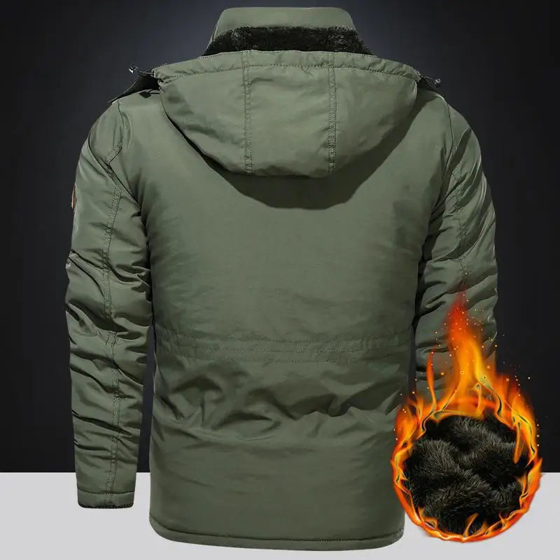 Men's Winter Fleece-Lined Parka With Hooded Windbreaker