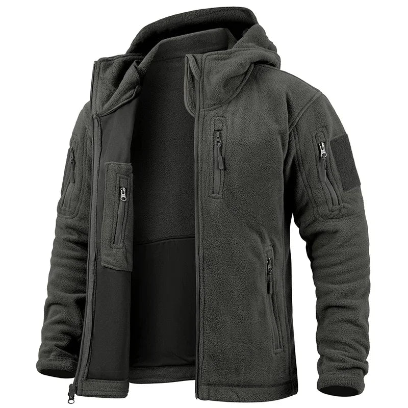 Mens Fleece Hunting Jacket Warm Full Zip Outdoor Tactical Coat