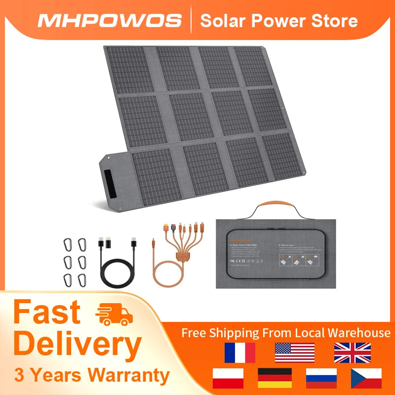 MHPOWOS 120W Foldable Solar Panel USB-C USB-A Outputs