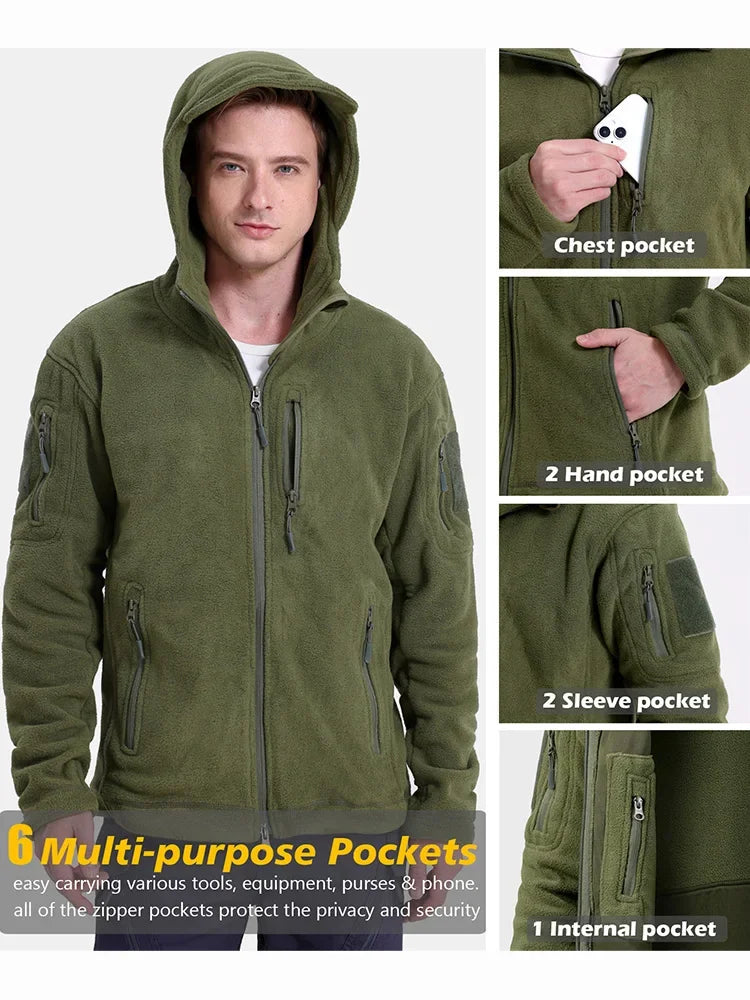 Mens Fleece Hunting Jacket Warm Full Zip Outdoor Tactical Coat