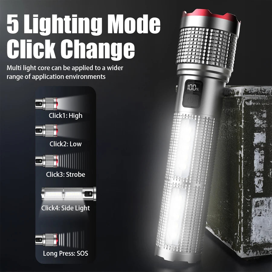 Powerful 5000mAh LED Flashlight Rechargeable Waterproof Tactical Lantern