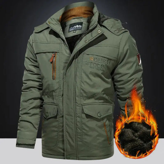 Men's Winter Fleece-Lined Parka With Hooded Windbreaker