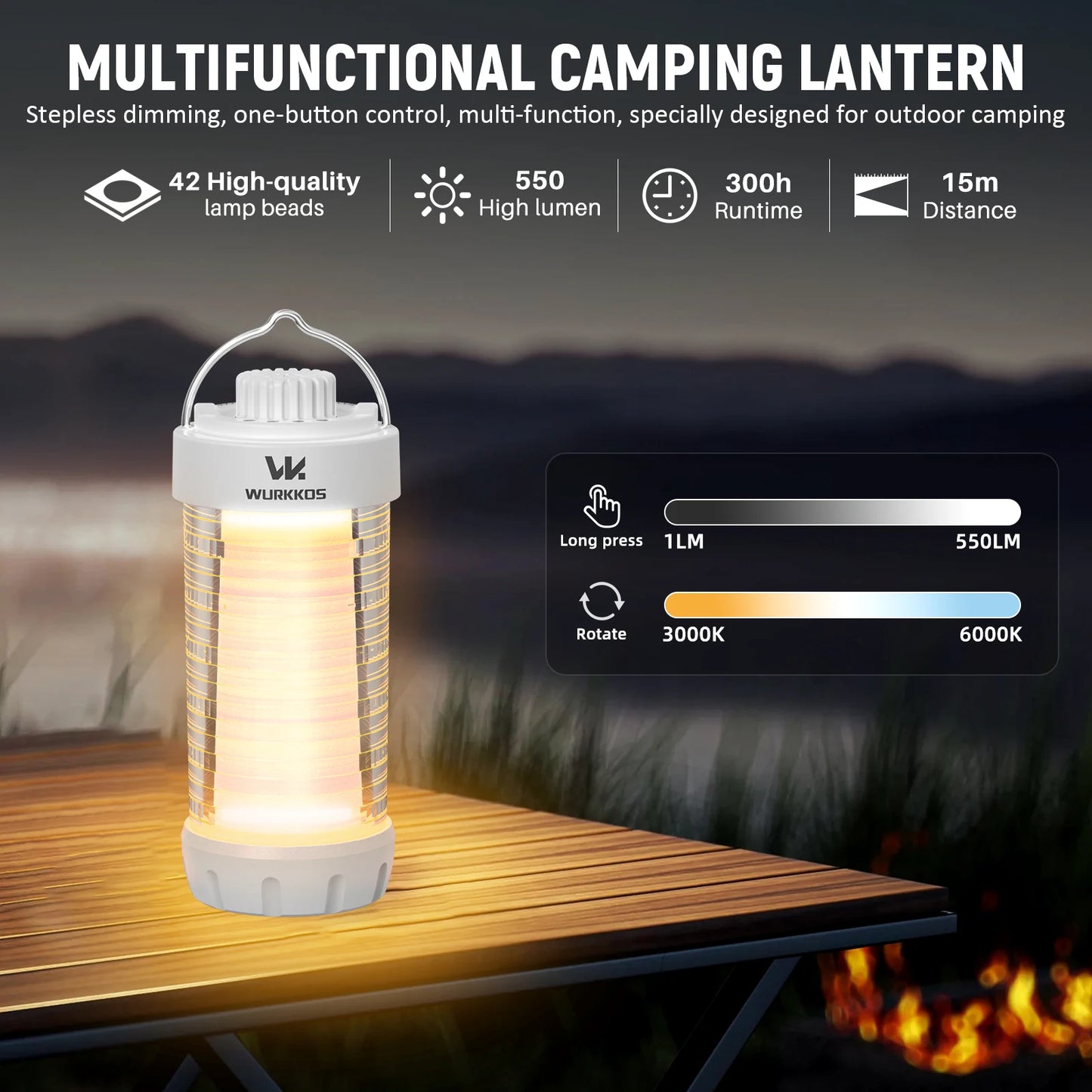 Wurkkos CL01 Camping Lantern 550LM Rechargeable LED Light Power Bank