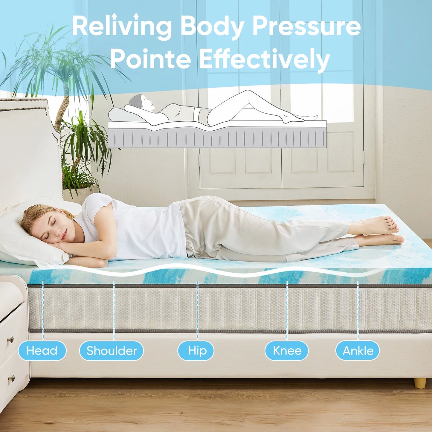 JHK Gel Memory Foam Mattress Topper