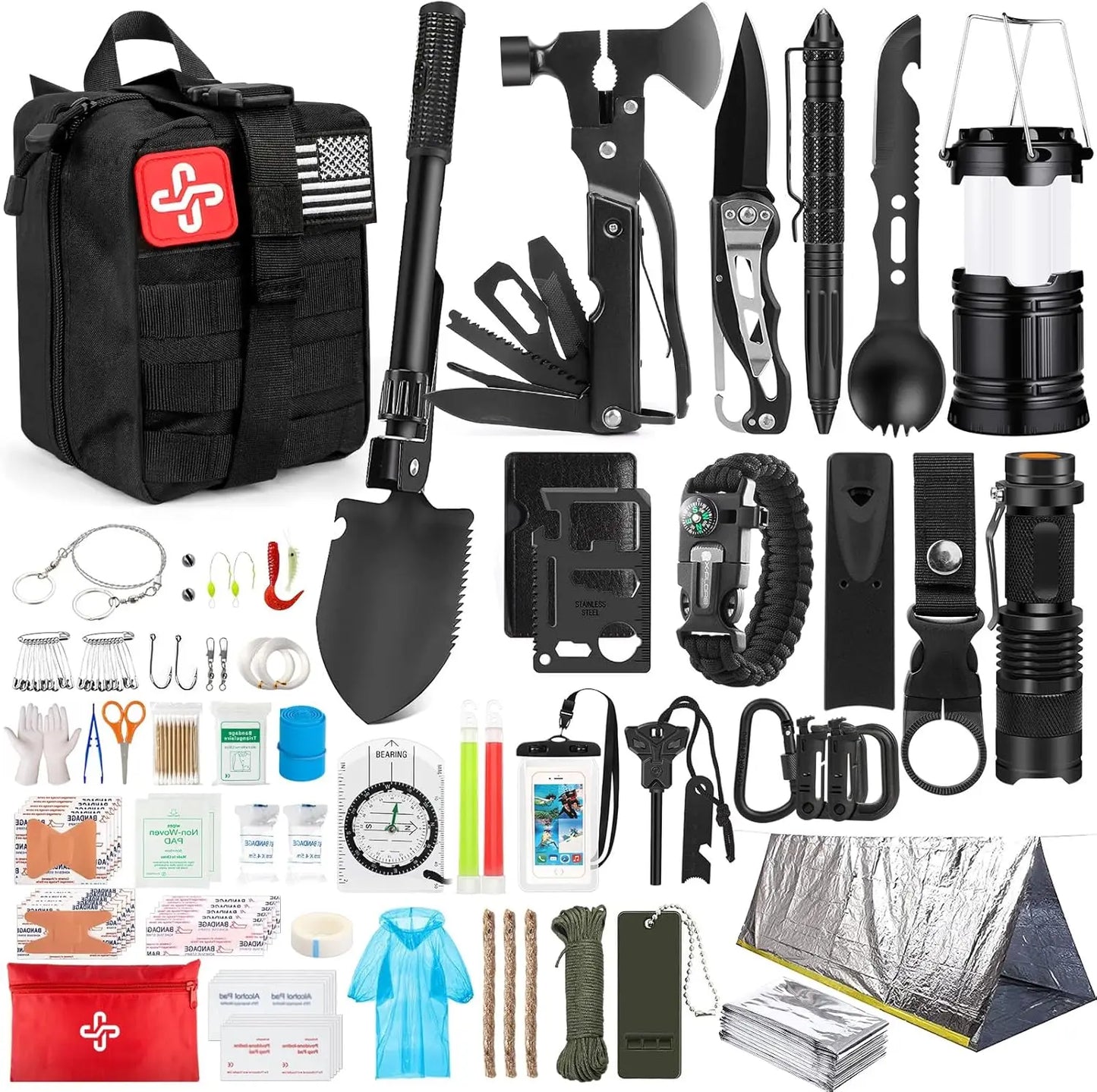 Emergency Survival Kit 250-Piece With First Aid Outdoor Molle Bag