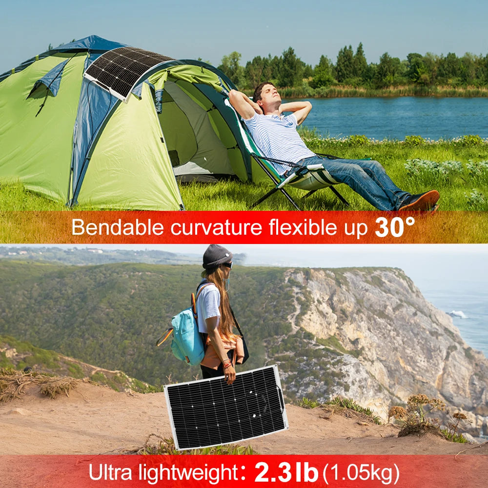 DOKIO Waterproof 100W Flexible Monocrystalline Solar Panel